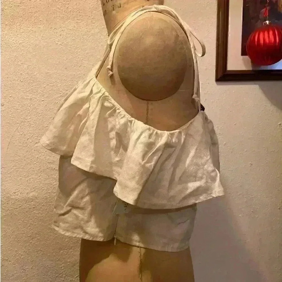 1. State One Shoulder Linen Blend Ruffle Crop Top Creme NWT Size XL - Picture 4 of 9